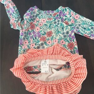 Cat & Jack Girls Floral Long-Sleeve Rashguard Set - Pink, Coral, Purple, Teal